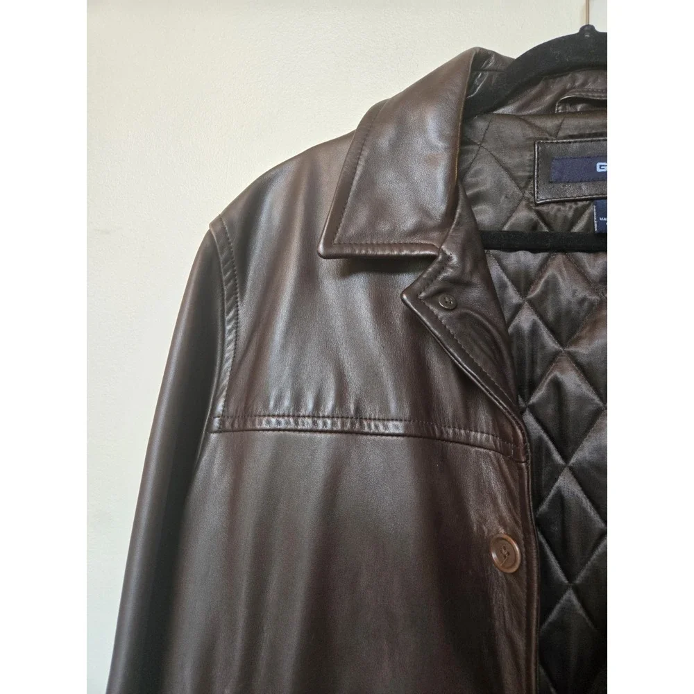 Gap Vintage Y2K Brown Leather Car Coat Driving Jacket Mens Large Oversized 2002